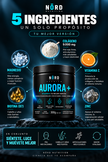 AURORA+ Colágeno 5 en 1 para Piel, Cabello y Articulaciones