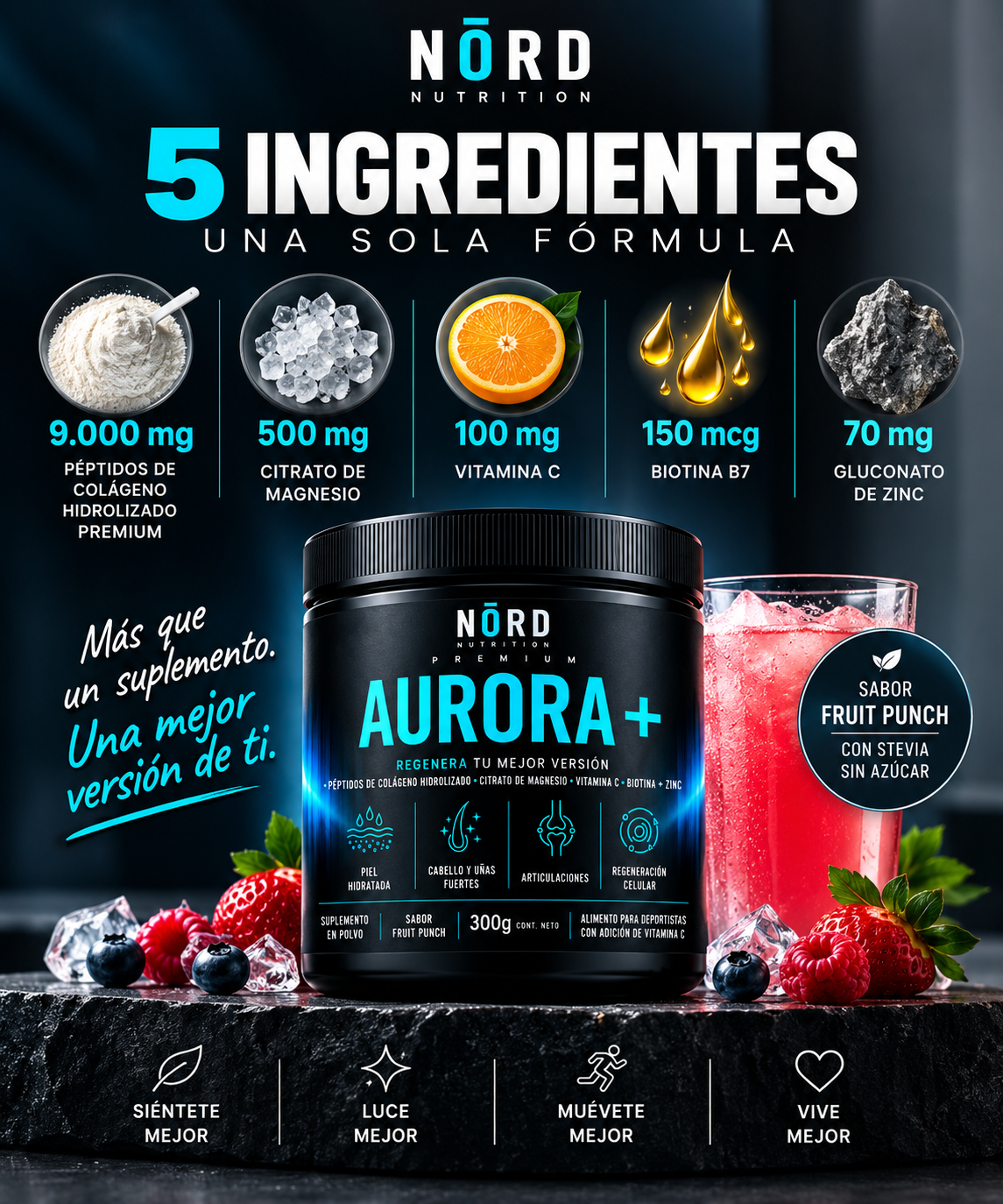 AURORA+ Colágeno 5 en 1 para Piel, Cabello y Articulaciones